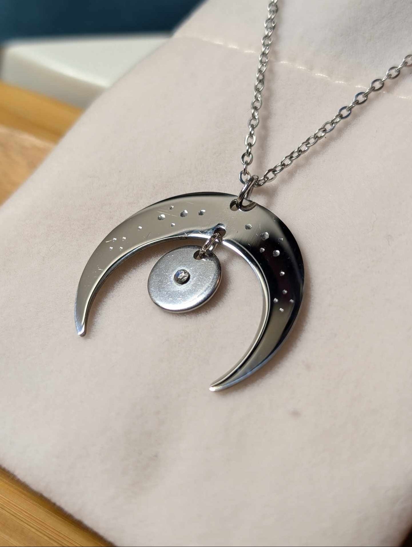 Hand Engraved Silver Moon Necklace