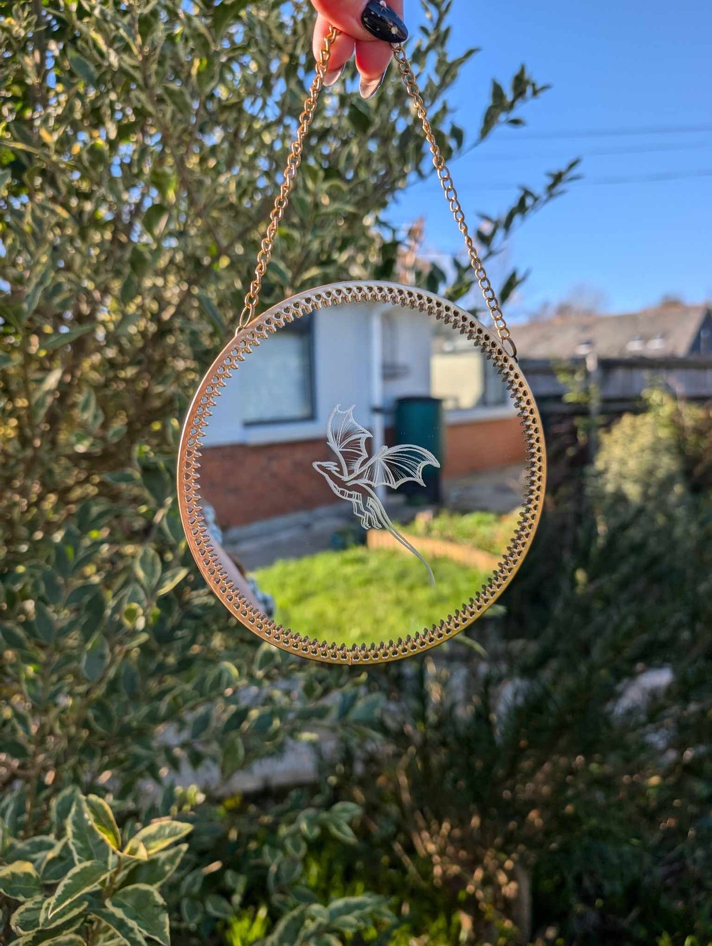 Hand Engraved Fantasy Gold Frame Mirror