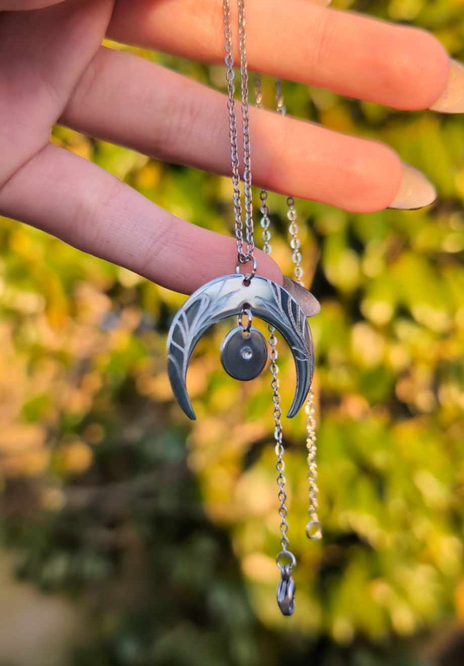 Hand Engraved Silver Moon Necklace