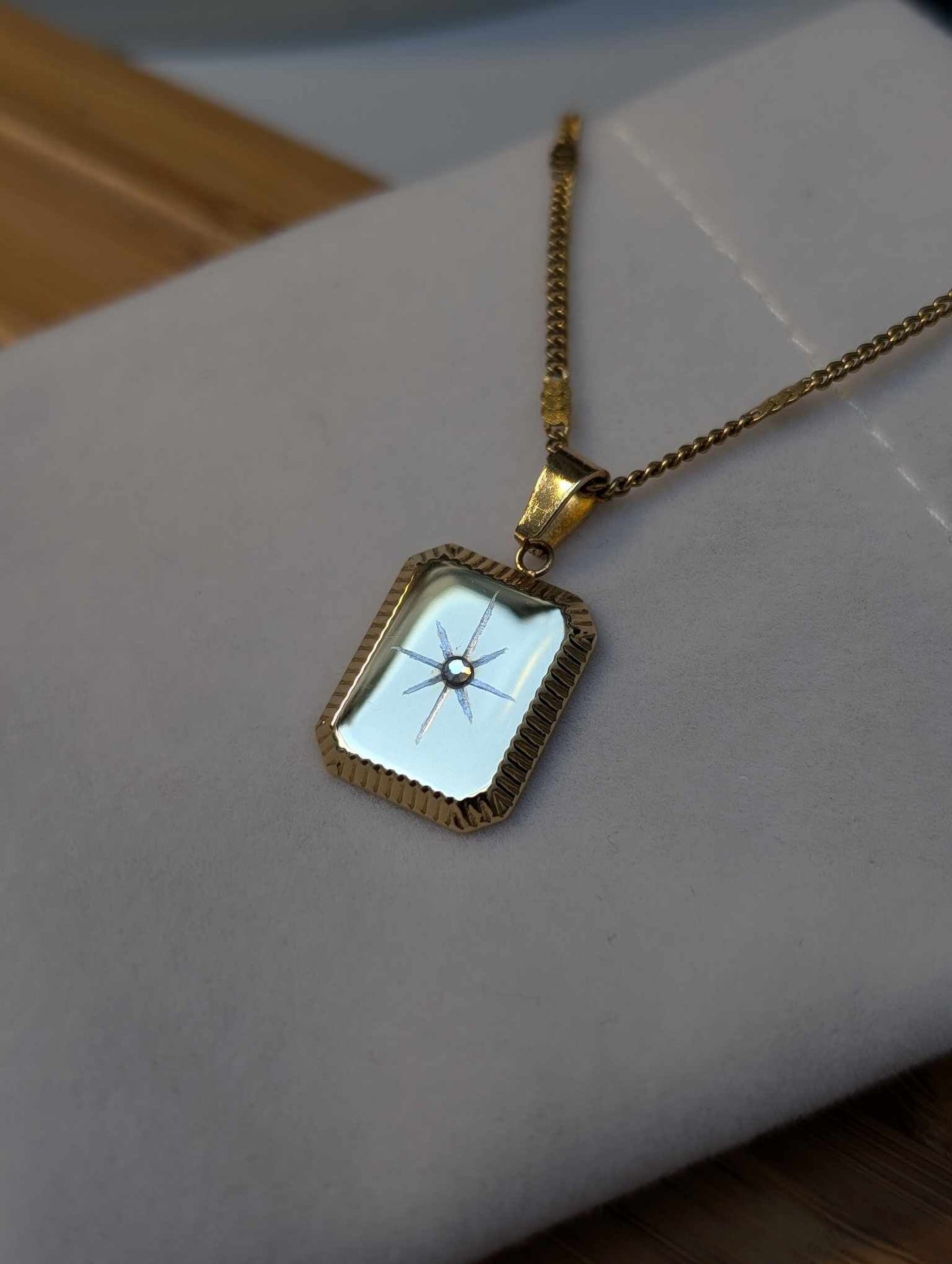 Hand Engraved Star Gold Necklace