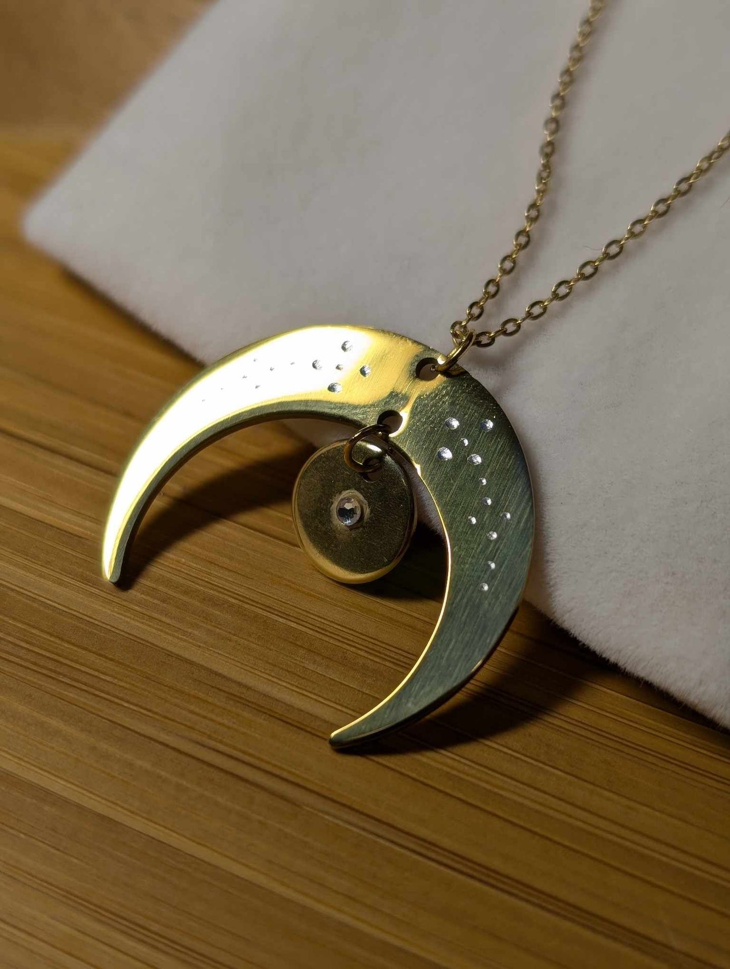 Hand Engraved Moon Gold Necklace