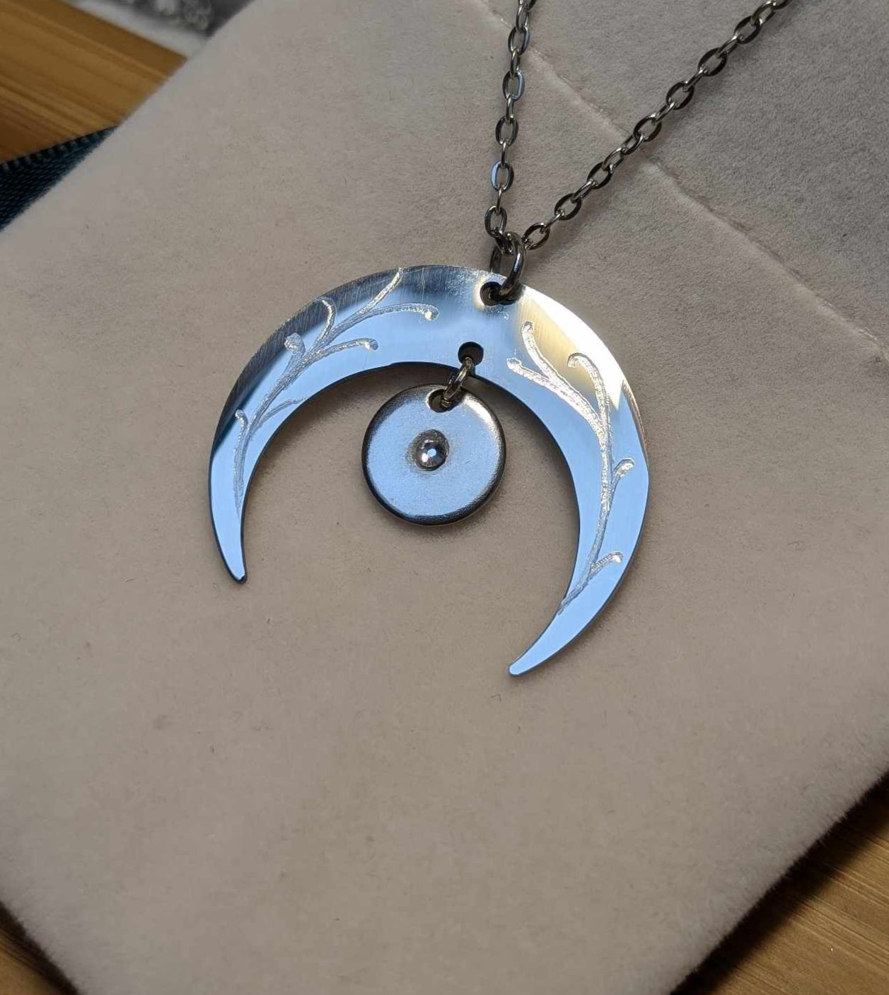 Hand Engraved Silver Moon Necklace