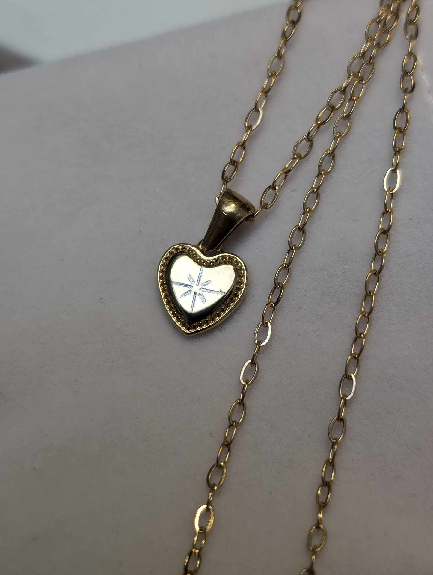 Hand Engraved Heart & Star Gold Necklace