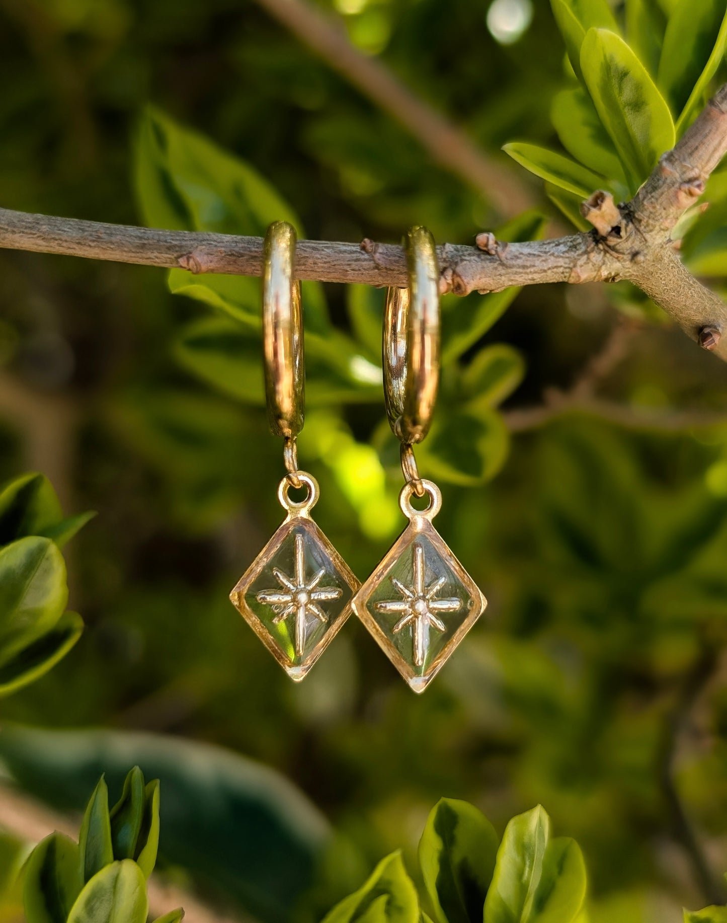 Gold Diamond Star Hoop Earrings