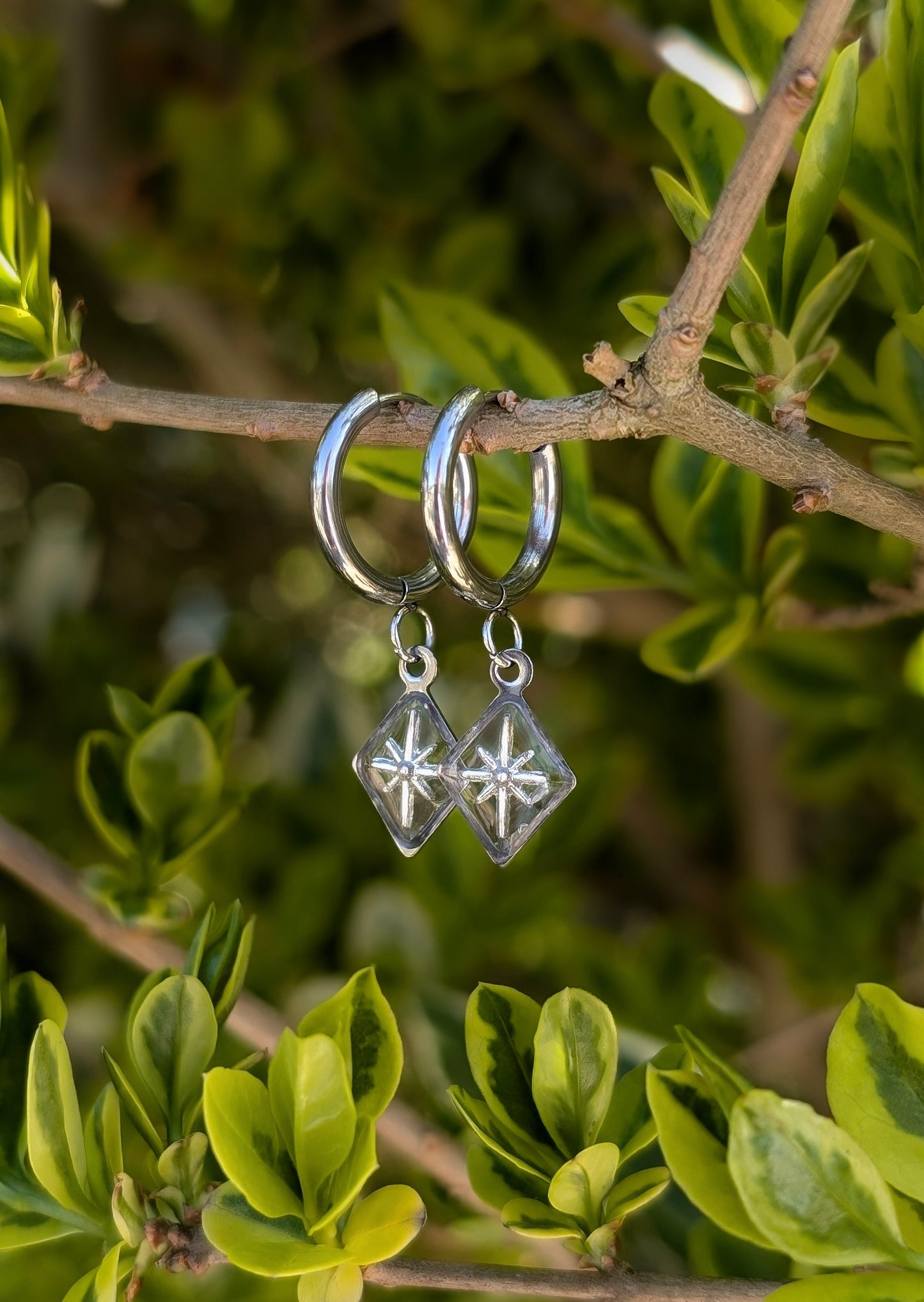 Silver Diamond Star Hoop Earrings