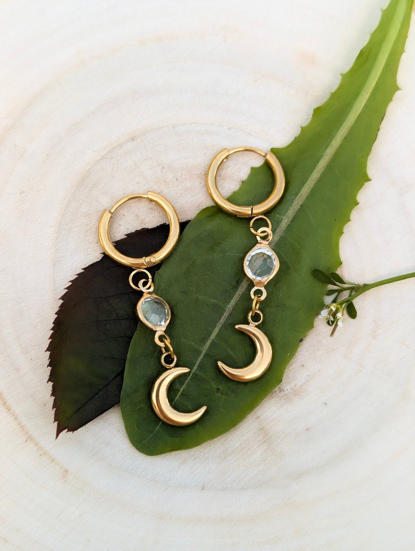 Celestial Moon | Gold Plated Stainless Steel Hoop Earrings