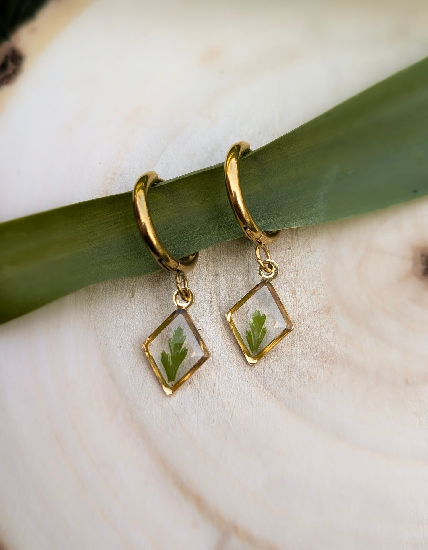 Gold Diamond Fern Hoop Earrings