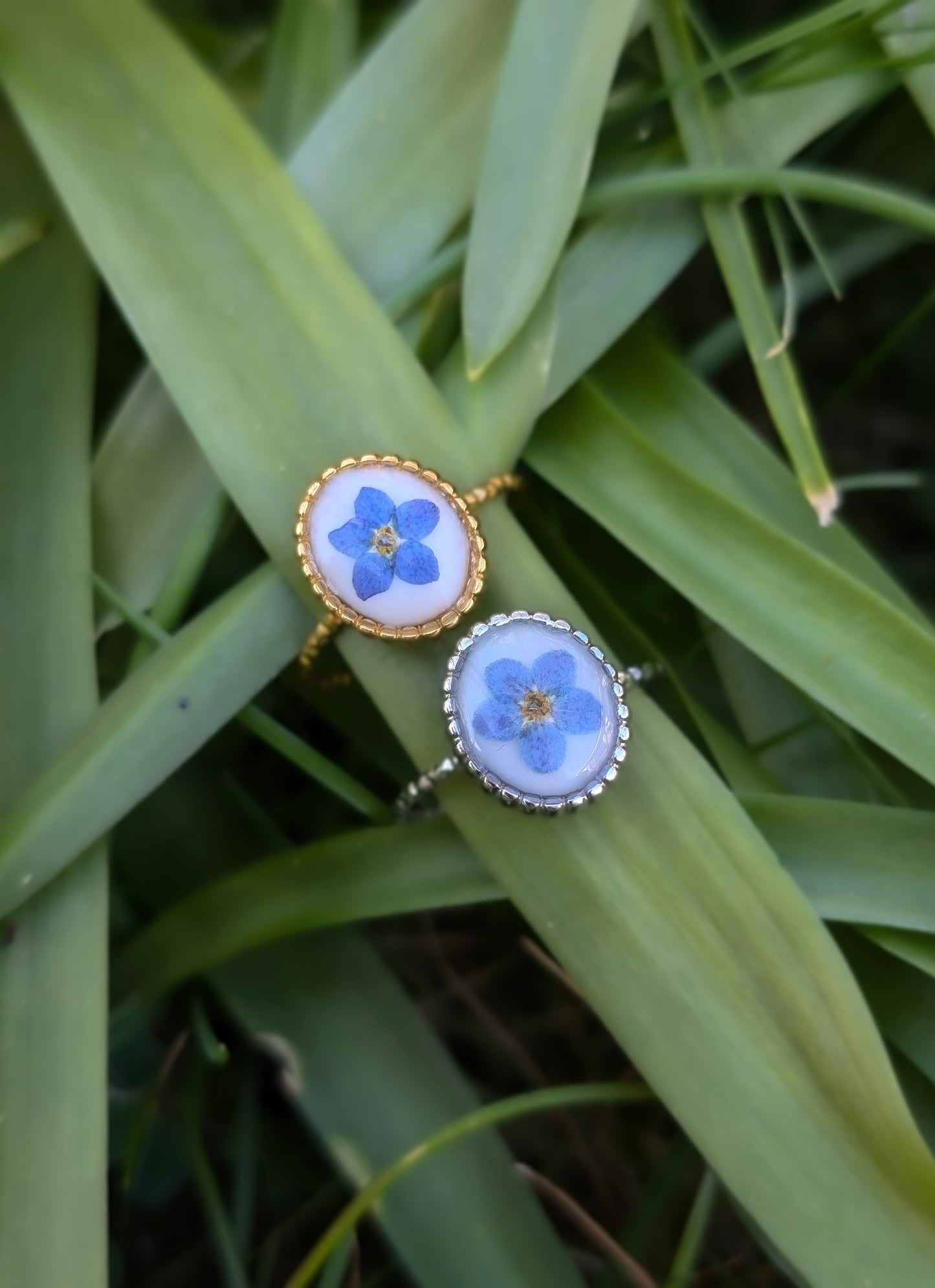 Forget-Me-Knot Flower Adjustable Ring Gold and Silver