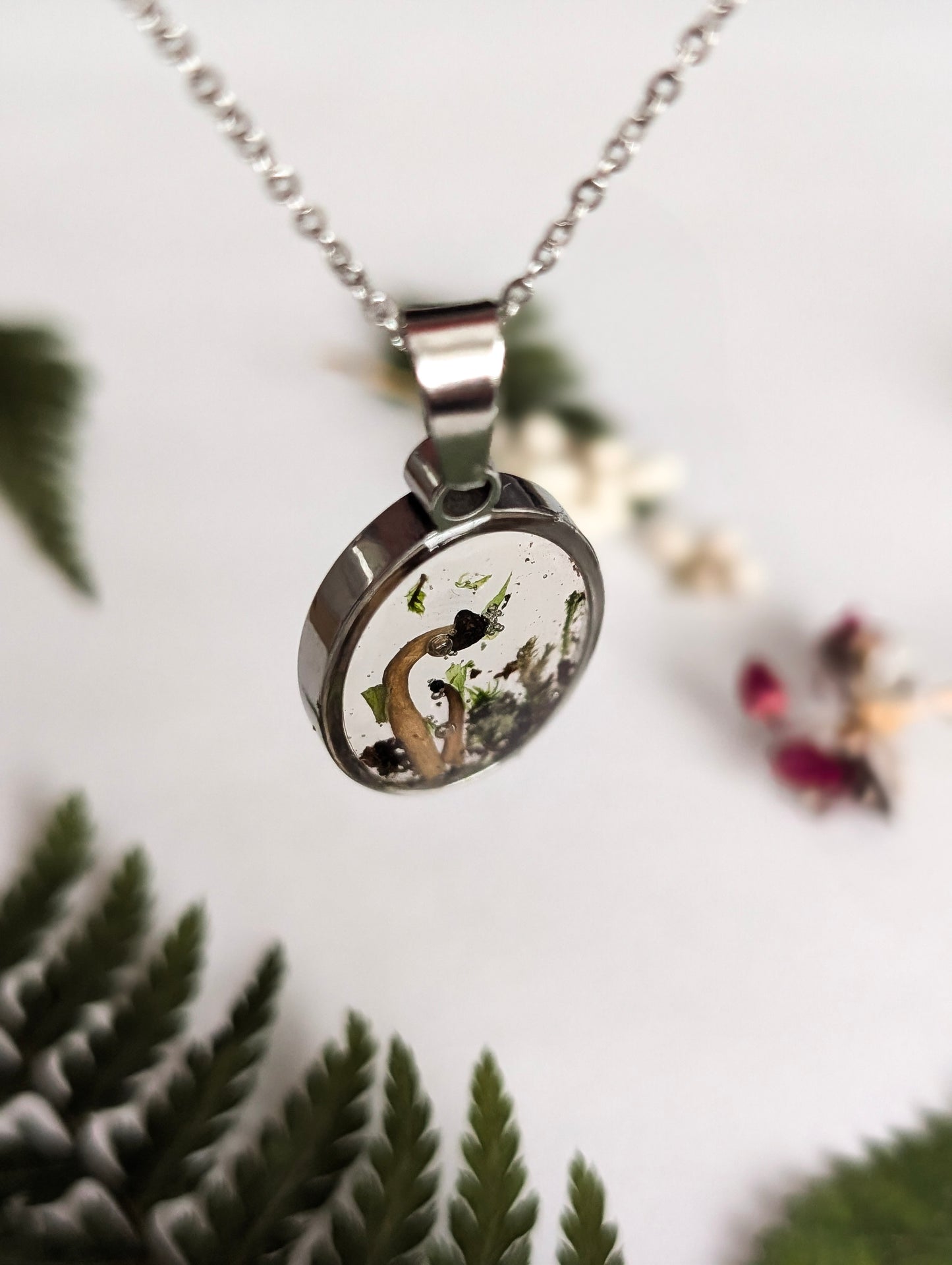 'Shadowroot' Real Mushroom Resin Stainless Steel Necklace