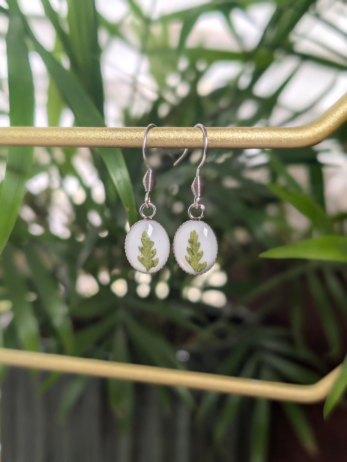 Oval Fern Leaf | Stainless Steel French Hook Earrings