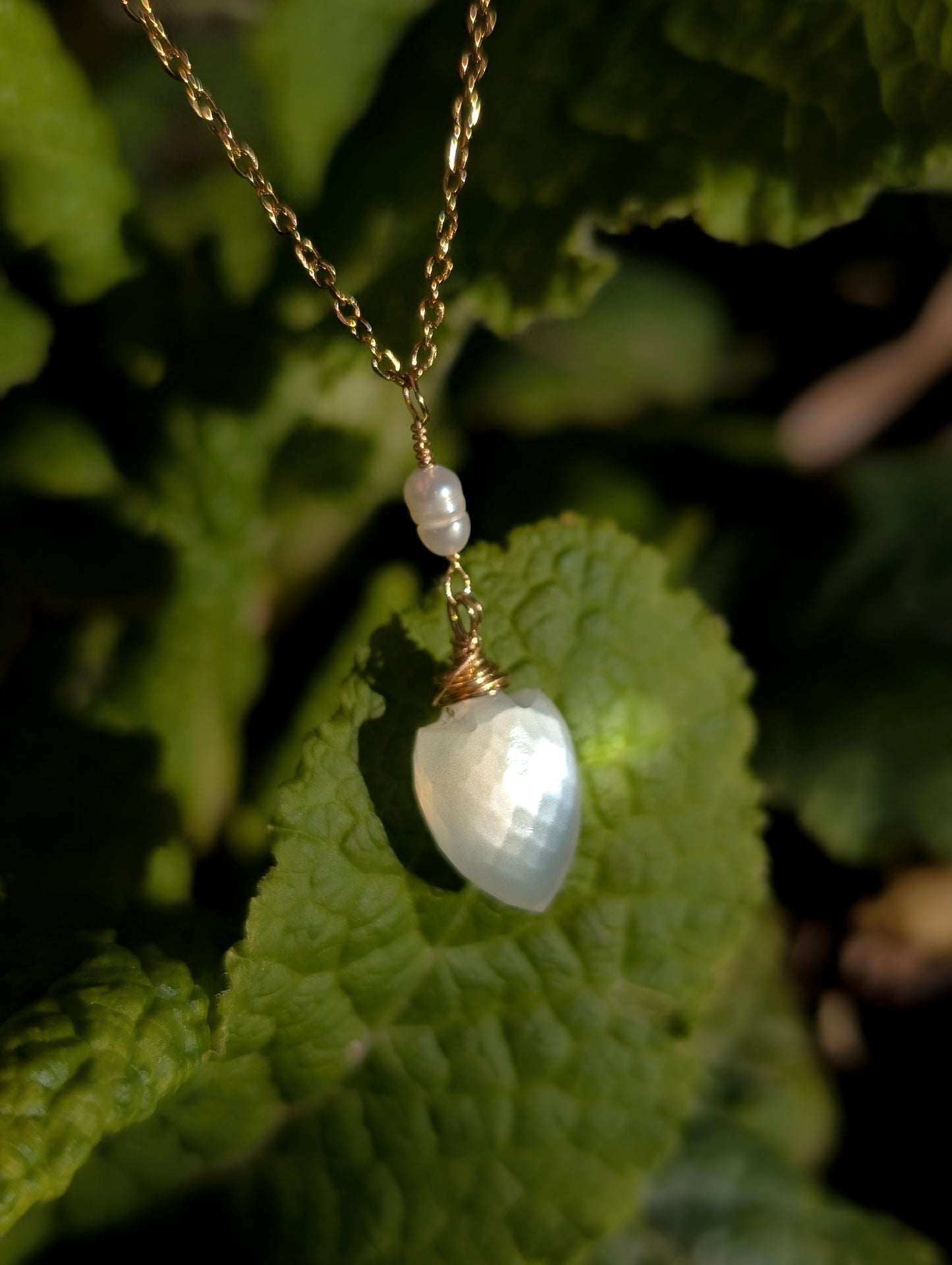 'Winter Moonlight' - White Moonstone Necklace in Gold & Silver