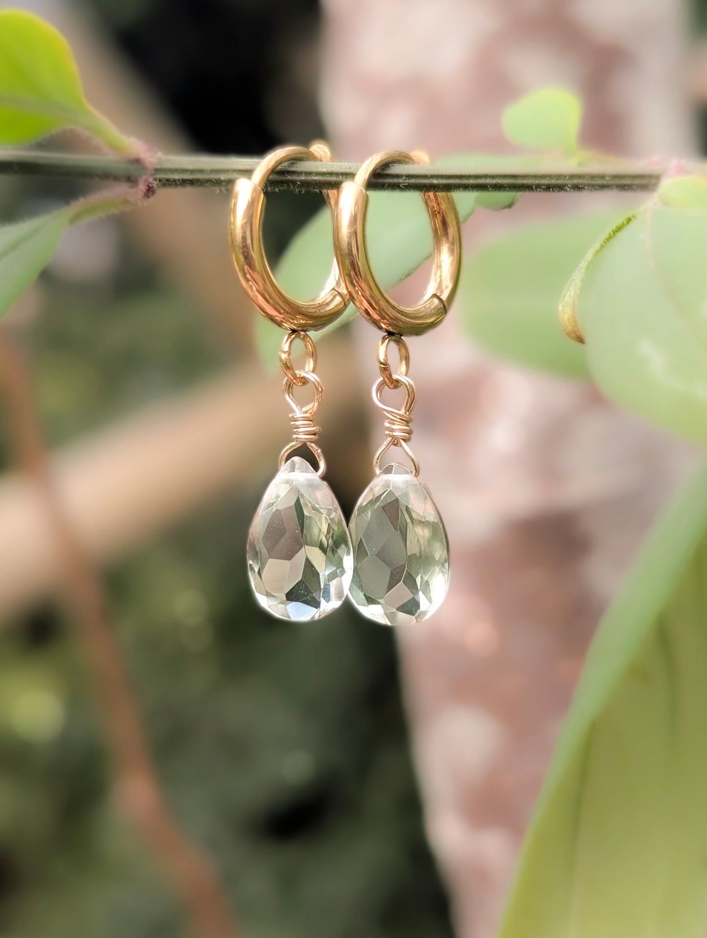 'Winters Dew' - Pale Green Amethyst Hoop Earrings