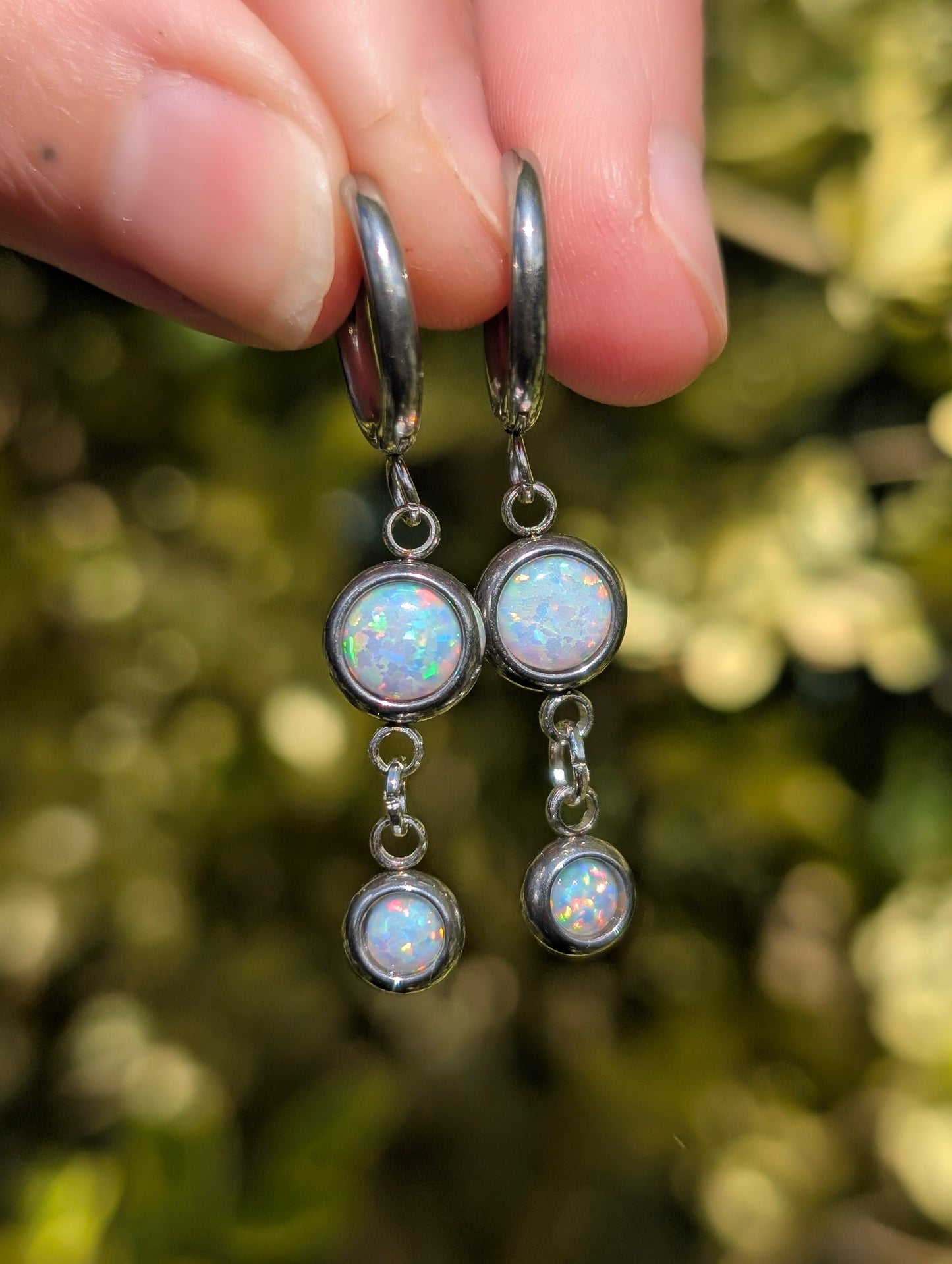 Opal Dangles | Gold Plated Stainless Steel Hoop Earrings