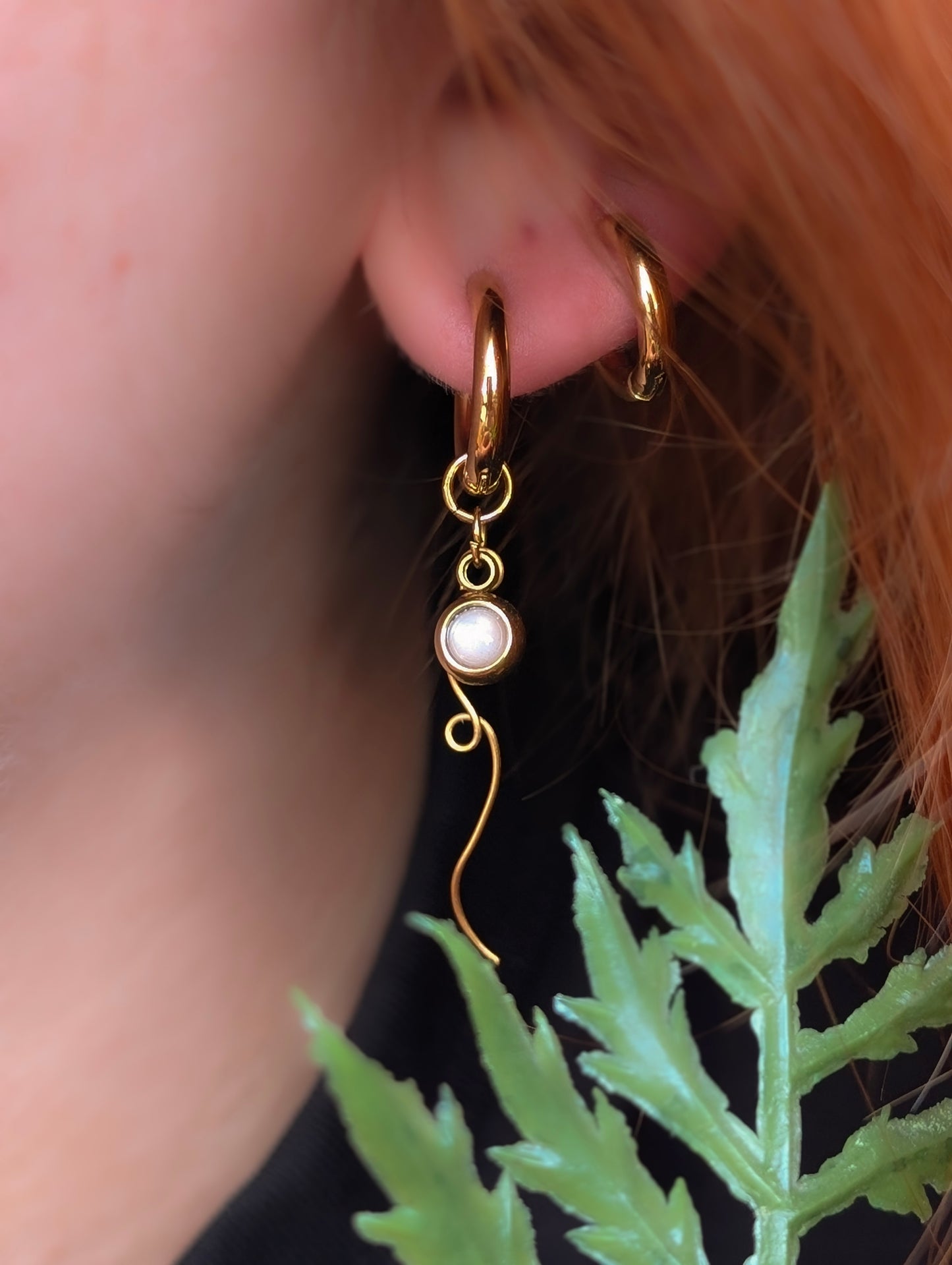 Pink Moonstone | Gold Plated Stainless Steel Chunky Hoop Earrings