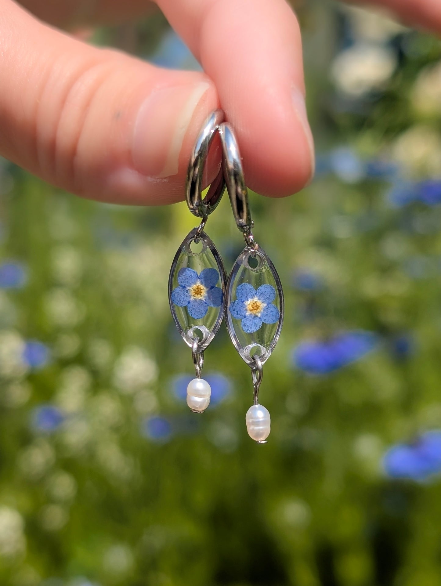 Forget Me Not & Pearl | Stainless Steel Earrings