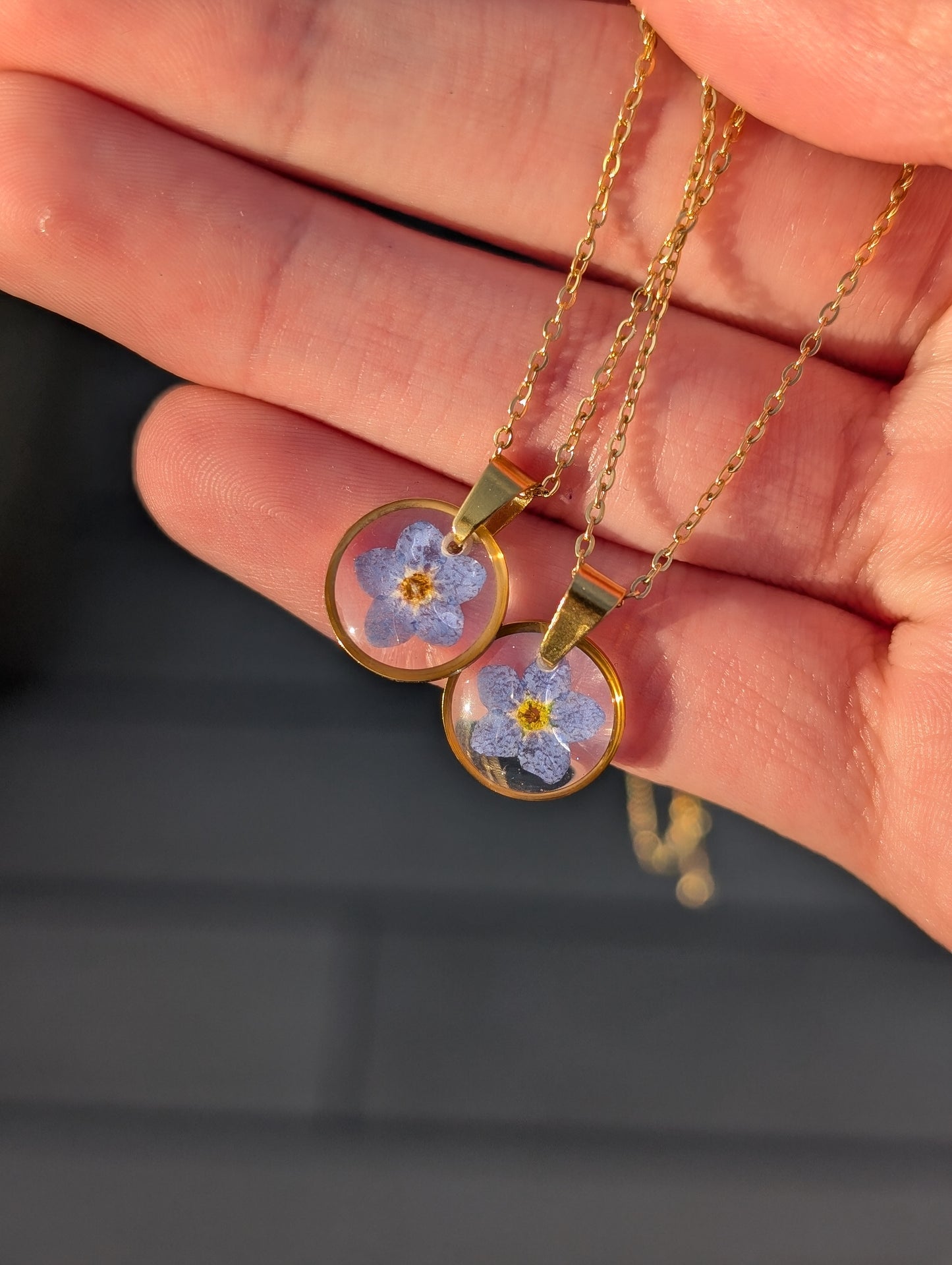 Delicate Real Forget-Me-Knot Gold & Silver Necklace