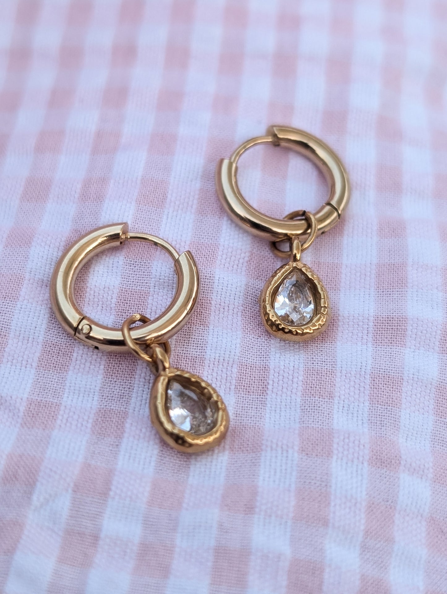 Crystal Teardrop Gold Hoop Earrings