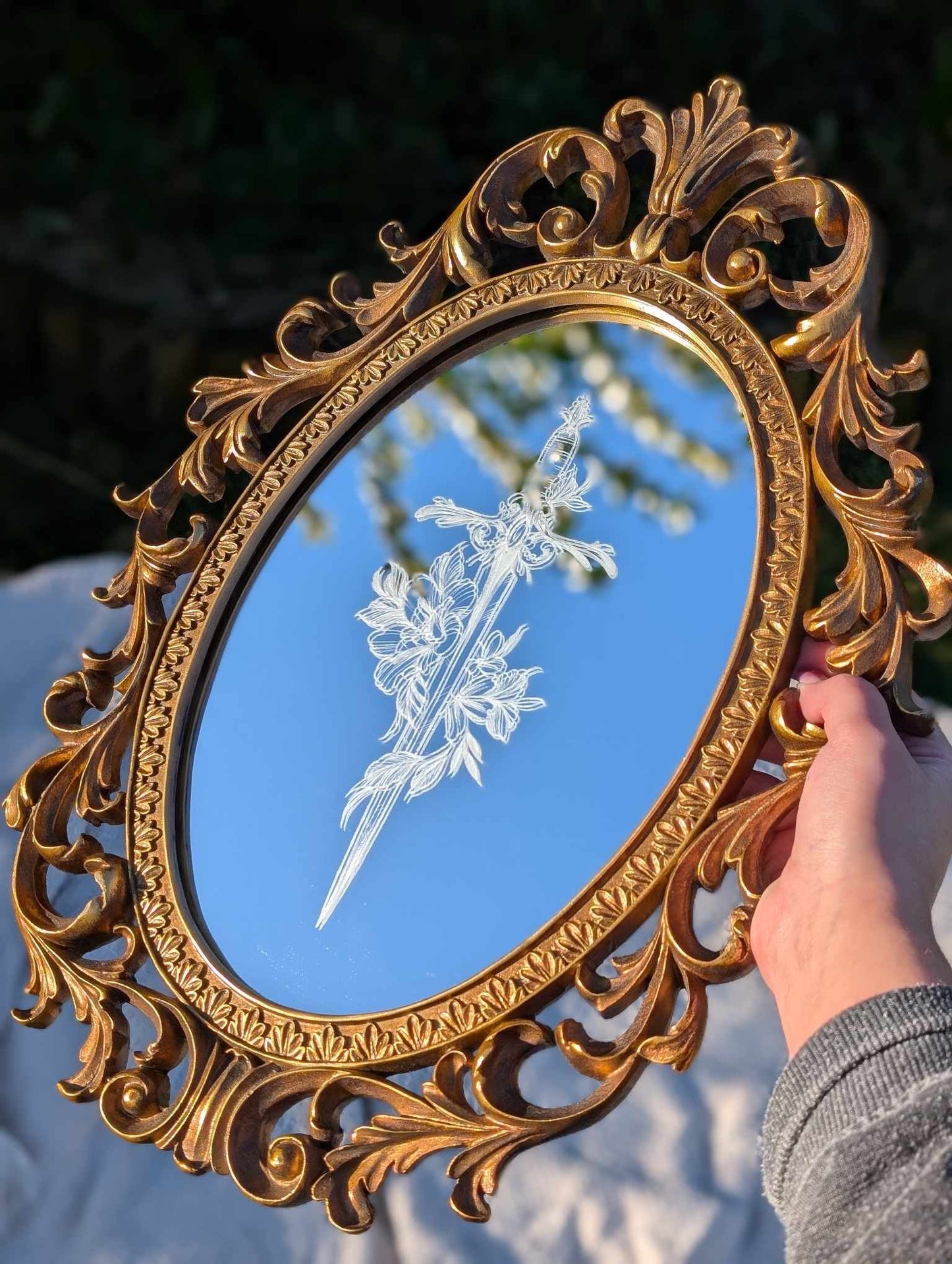 Hand Engraved Dagger Vintage Gold Mirror