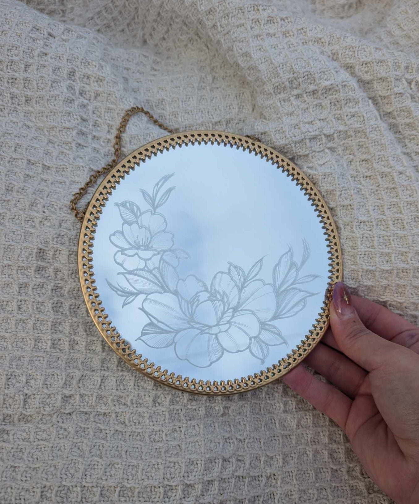 Hand Engraved Gold Frame Mirror