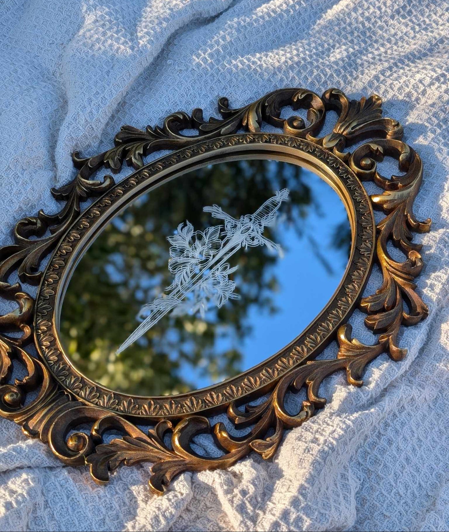 Hand Engraved Dagger Vintage Gold Mirror