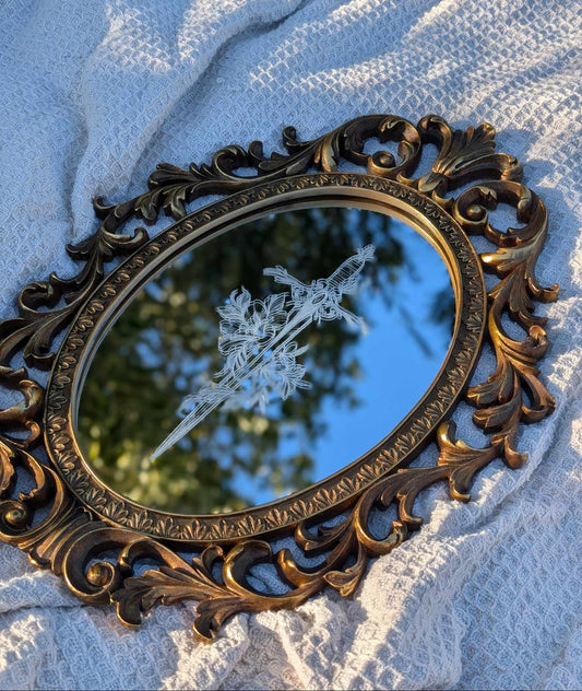 Hand Engraved Dagger Vintage Gold Mirror