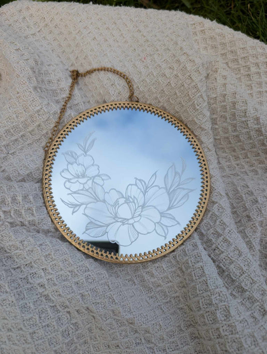 Hand Engraved Gold Frame Mirror