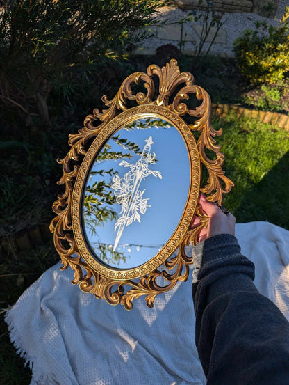 Hand Engraved Dagger Vintage Gold Mirror