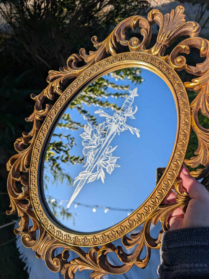 Hand Engraved Dagger Vintage Gold Mirror