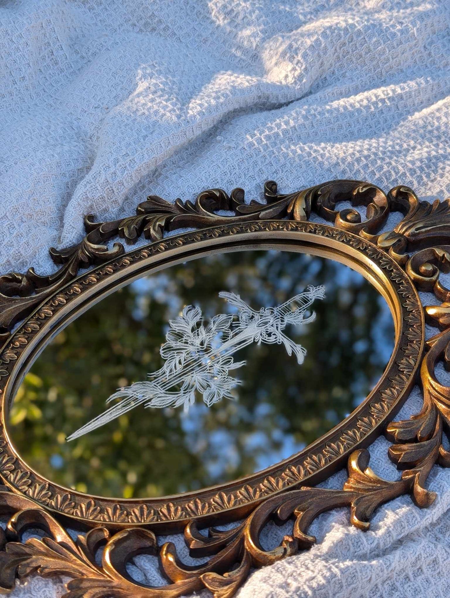 Hand Engraved Dagger Vintage Gold Mirror