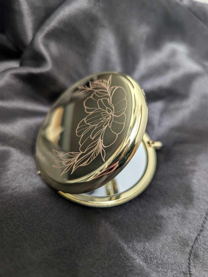 Floral Hand Engraved Compact Mirror
