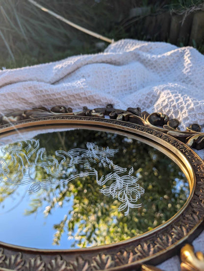 Hand Engraved Fox Vintage Gold Mirror