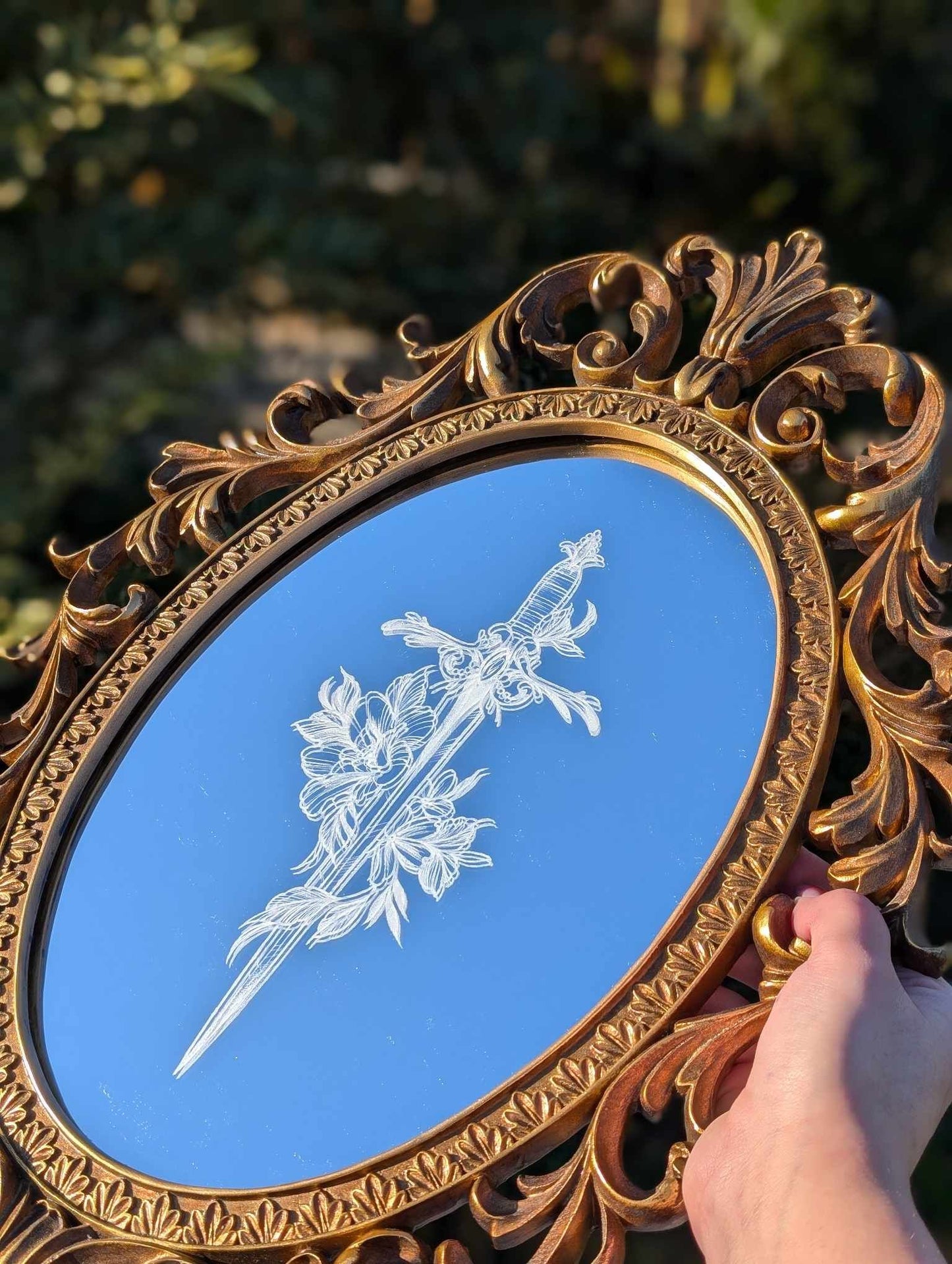 Hand Engraved Dagger Vintage Gold Mirror
