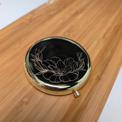 Floral Hand Engraved Compact Mirror