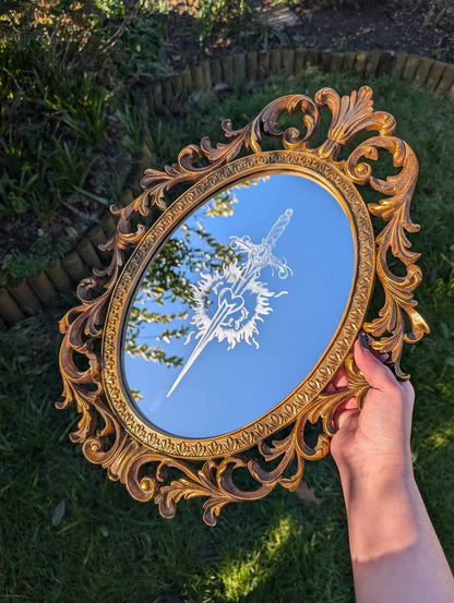 Hand Engraved Bookish Vintage Gold Mirror