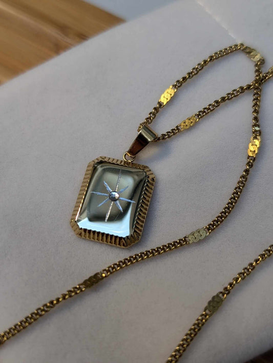 Hand Engraved Star Gold Necklace