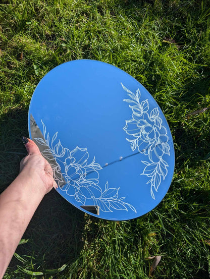 Hand Engraved Floral Oval Wall Chain Hanging Mirror