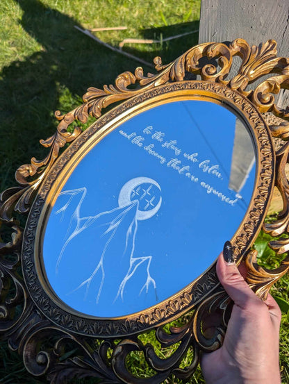 Hand Engraved Bookish  Inspired Vintage Gold Mirror
