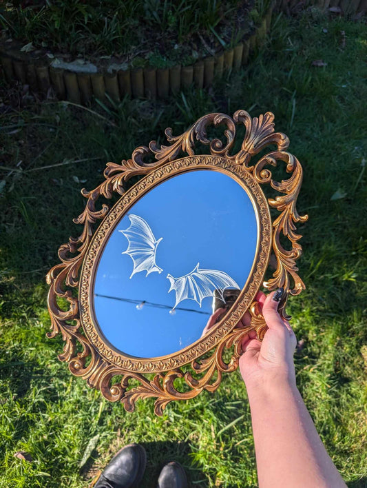 Hand Engraved Fantasy Inspired Vintage Gold Mirror