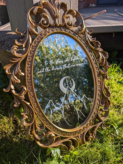 Hand Engraved Bookish  Inspired Vintage Gold Mirror