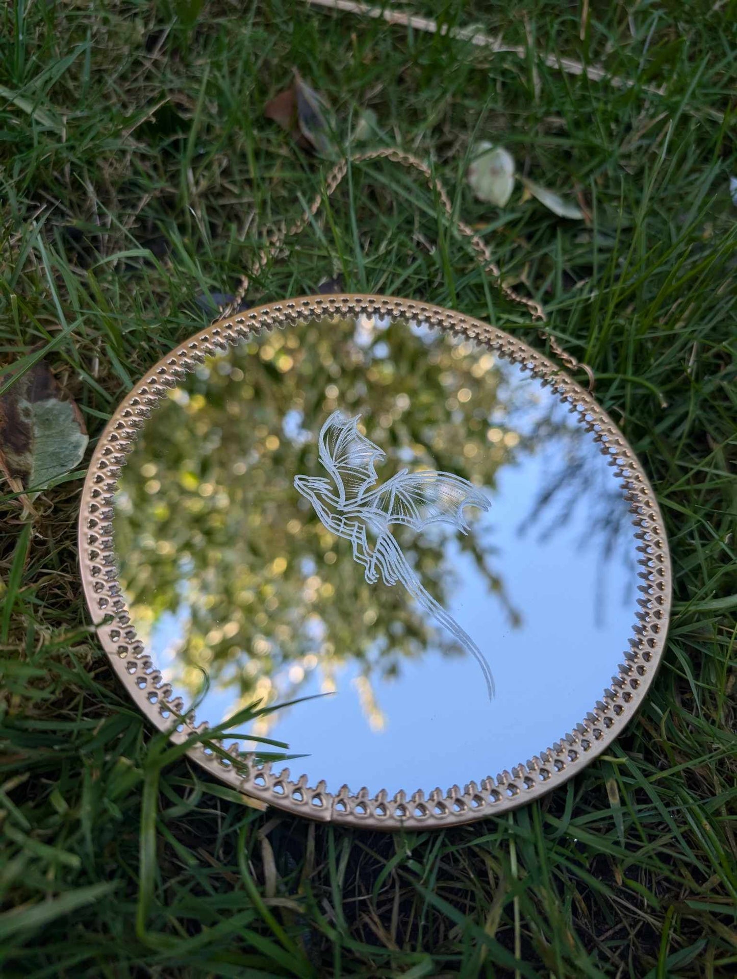 Hand Engraved Fantasy Gold Frame Mirror