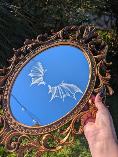 Hand Engraved Fantasy Inspired Vintage Gold Mirror