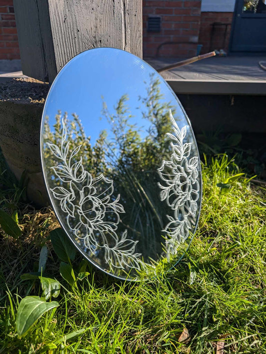 Hand Engraved Floral Oval Wall Chain Hanging Mirror