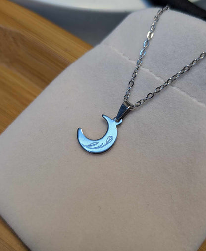Hand Engraved Moon Silver Necklace