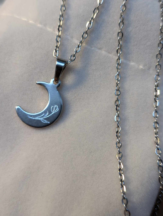 Hand Engraved Moon Silver Necklace