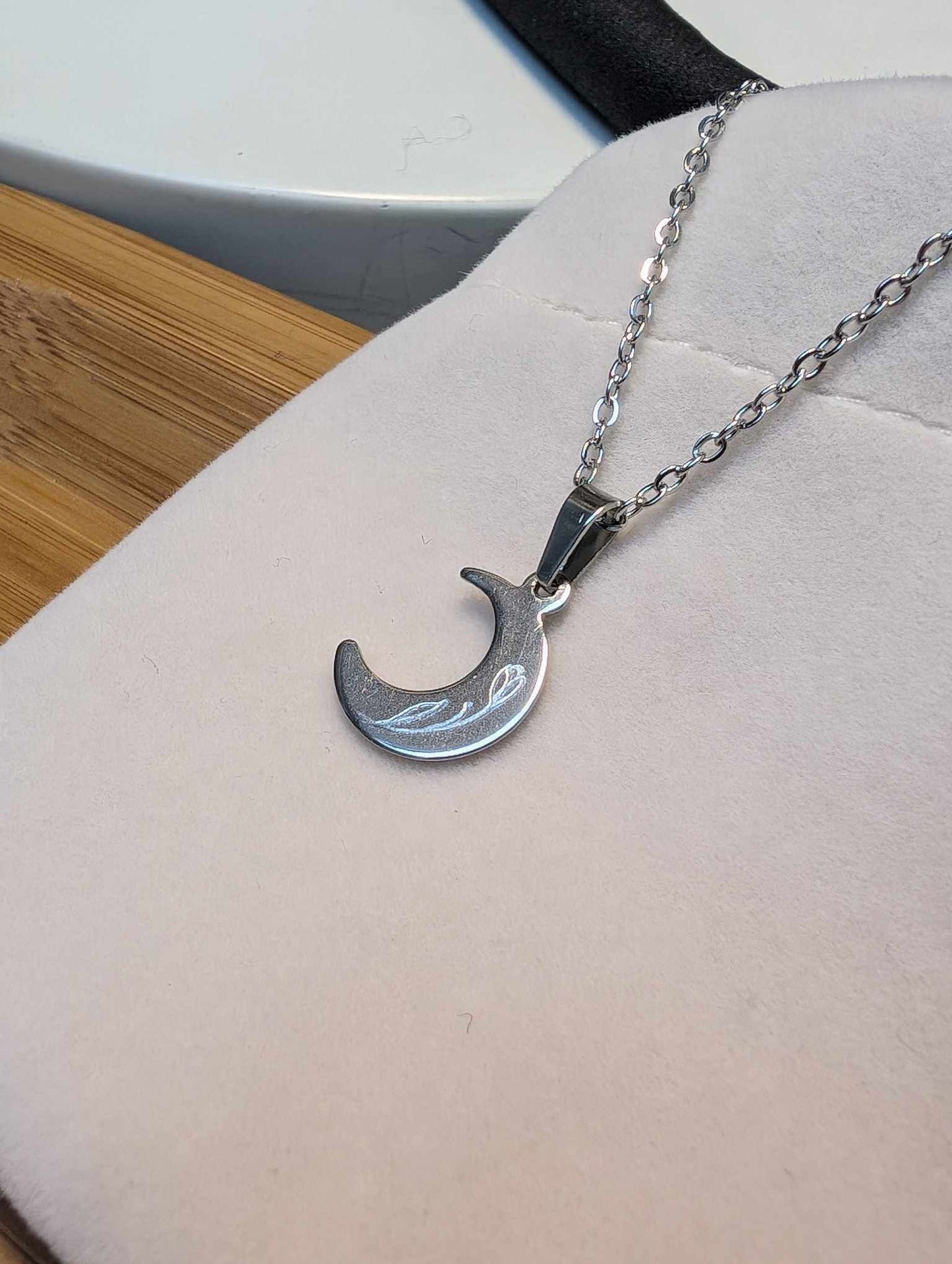 Hand Engraved Moon Silver Necklace