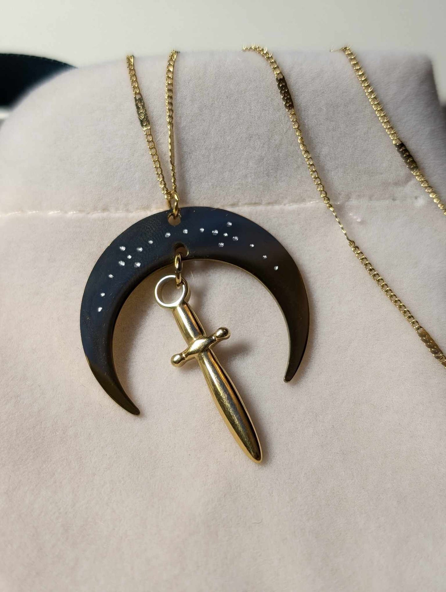 Hand Engraved Moon Gold Necklace