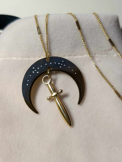 Hand Engraved Moon Gold Necklace