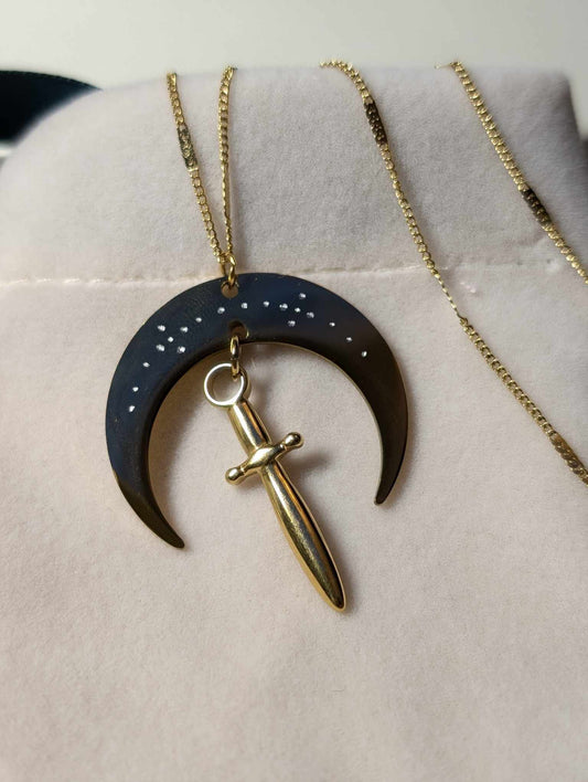 Hand Engraved Moon Gold Necklace