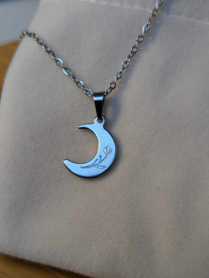 Hand Engraved Moon Silver Necklace