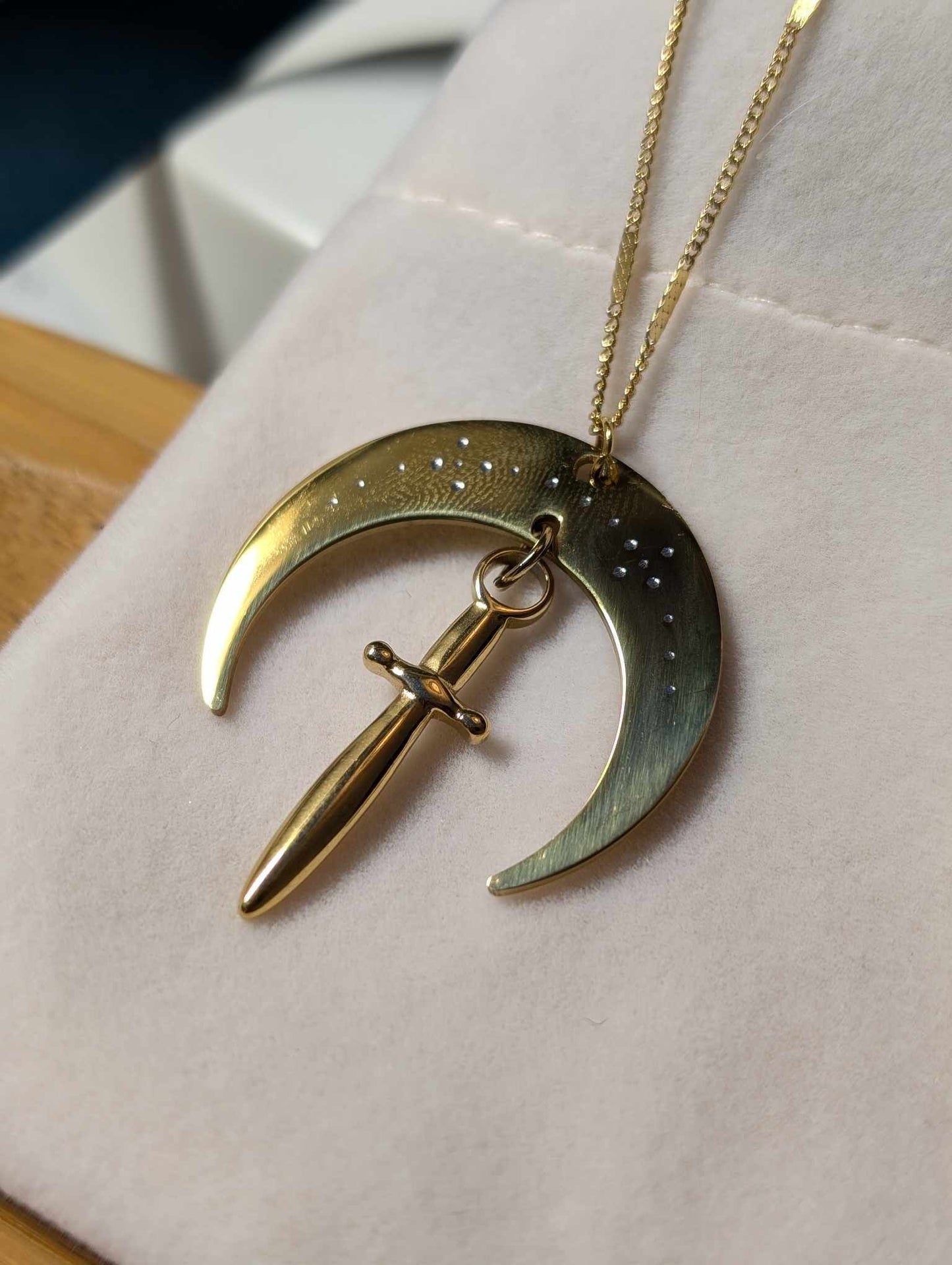 Hand Engraved Moon Gold Necklace